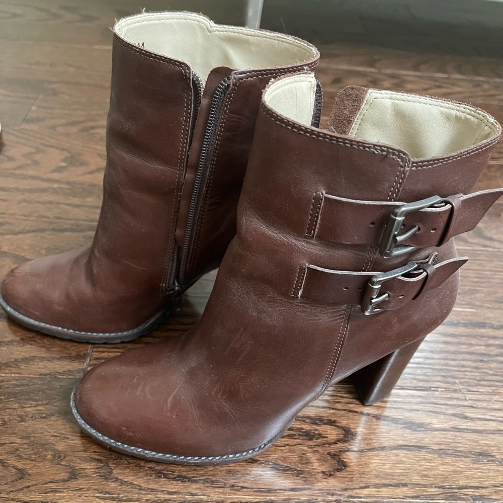 Neiman Marcus brown buckle booties